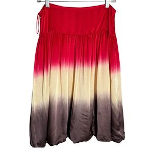 Kenar Bubble Hem Skirt Womens 6 Red Ombre 100% Silk Midi Gradient Party Boho